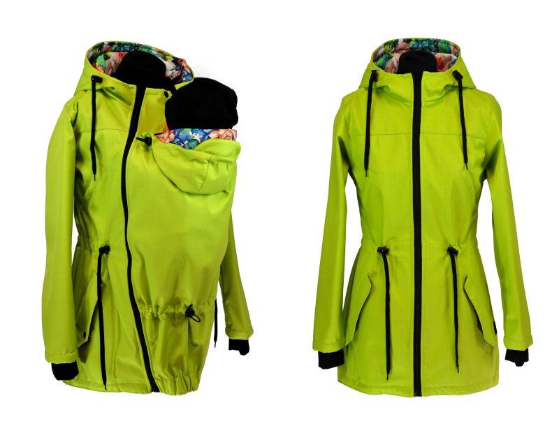 Nosící parka pro přední nošení BAMBUSOVÝ SOFTSHELL limetka - SKLADEM XL
