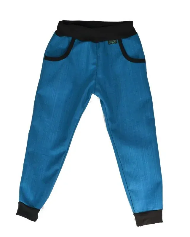 Dětské kalhoty z JARNÍ softshell-petrolej SKLADEM vel.104