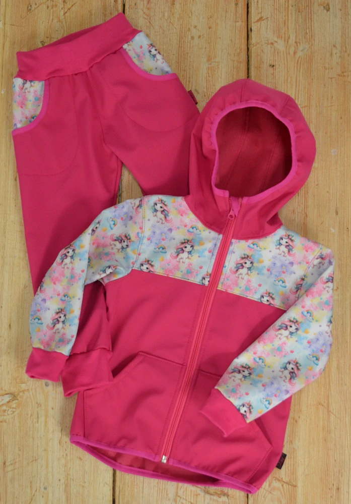 Dětský softshellový set- malina/jednorožci