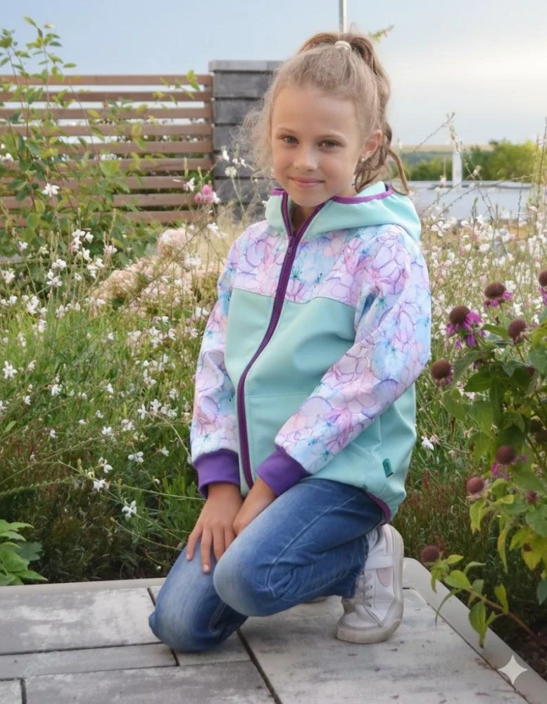 Softshellová bunda - mint/akvarelová růže SKLADEM vel.104