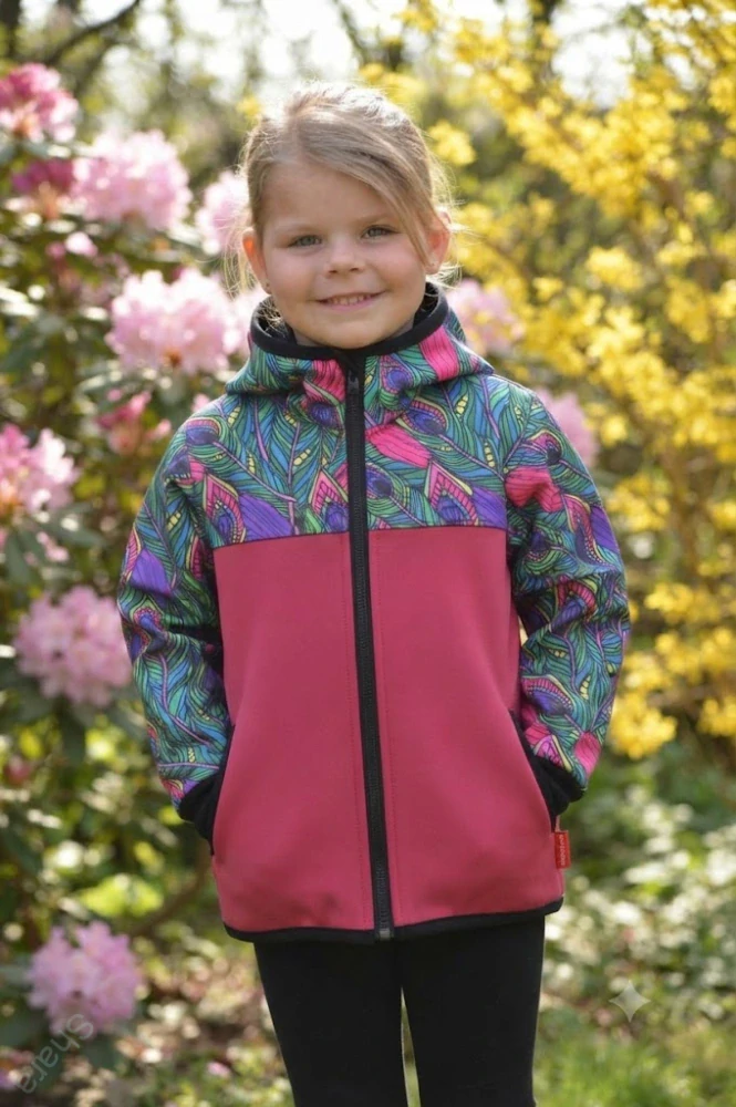 Dětská softshellová bunda - malina/paví pera
