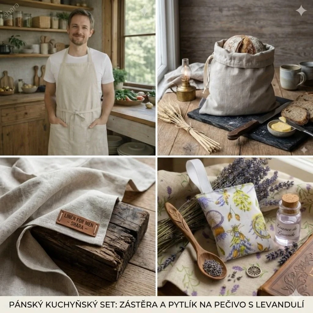 Exkluzivní dárkový set: Provoněný domov (Zástěra + Pytlík na pečivo + Levandulový bonus)