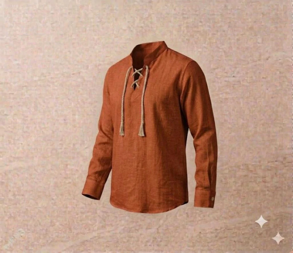 Lněná pánská polokošile s vázáním-terakota