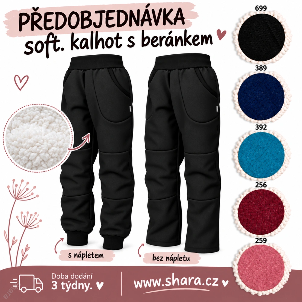 Dětské kalhoty softshellové S BERÁNKEM - PŘEDOBJEDNÁVKA - různé barvy