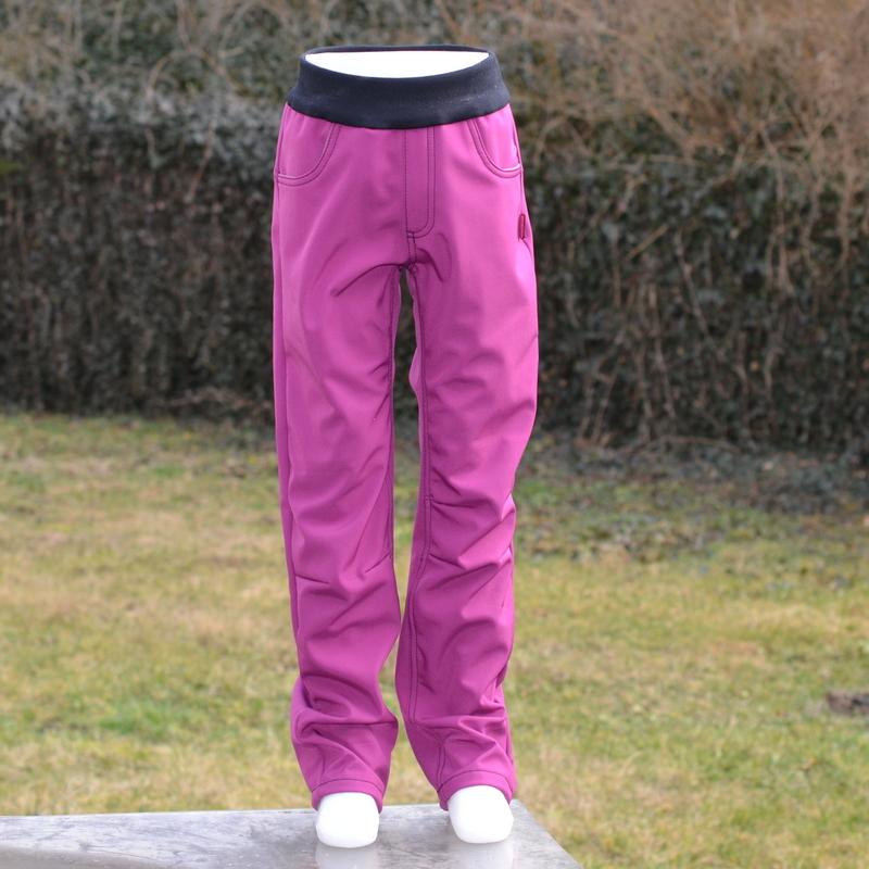 Dětské kalhoty softshellové kolení záševky - fuchsie