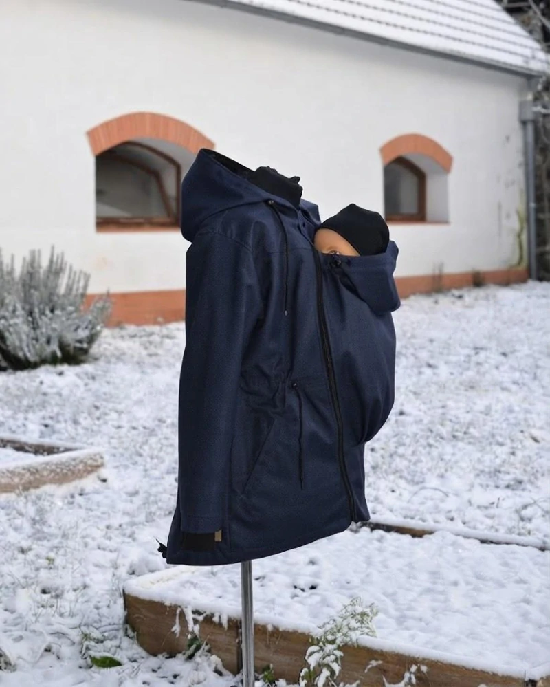 Softshellová nosící parka pro přední nošení - VYŠŠÍ PARAMETRY-tmavě modrá v kapuci černá