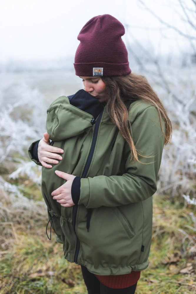 Softshellová parka 3v1 -těhotenská vsadka, nosící vsadka s hladítky - oliva