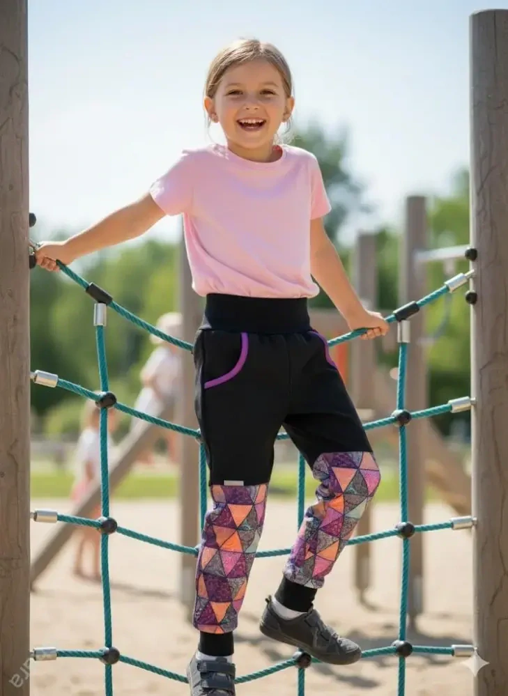 Dětské kalhoty softshellové -černá/mandalové trojúhelníky