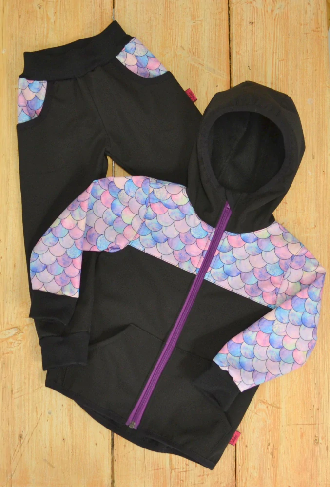 Dětský softshellový set- černá/šupinky