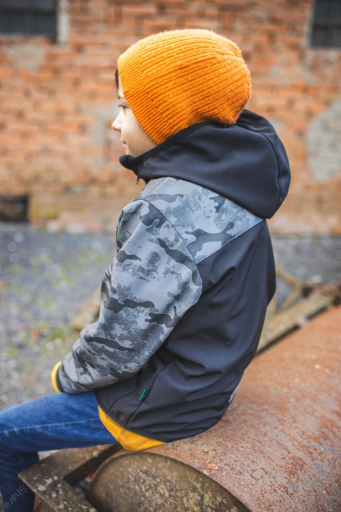 Softshellová bunda - černá/šedý maskáč