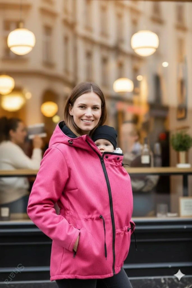 Softshellová parka JARO/PODZIM s krytím krku, přední nošení - rybí kost růžová SKLADEM vel. XL