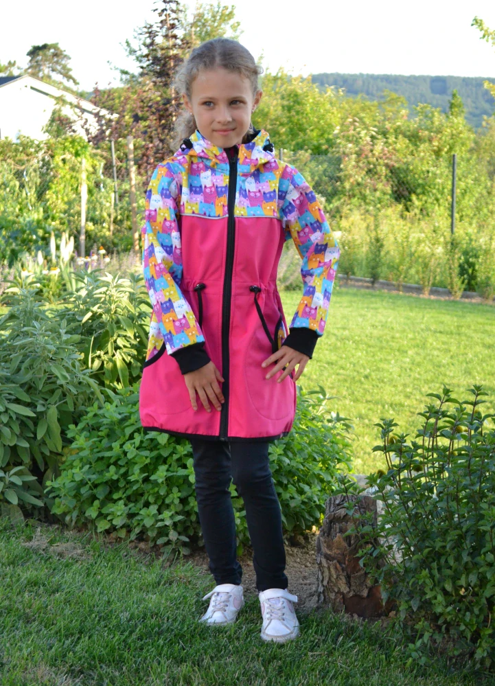 Softshellový kabátek - malina/kočky SKLADEM vel.98