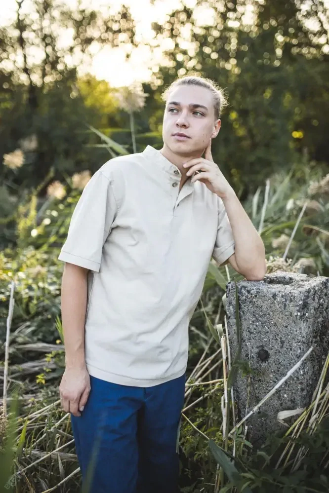 Lněná pánská polokošile krátký rukáv- režná