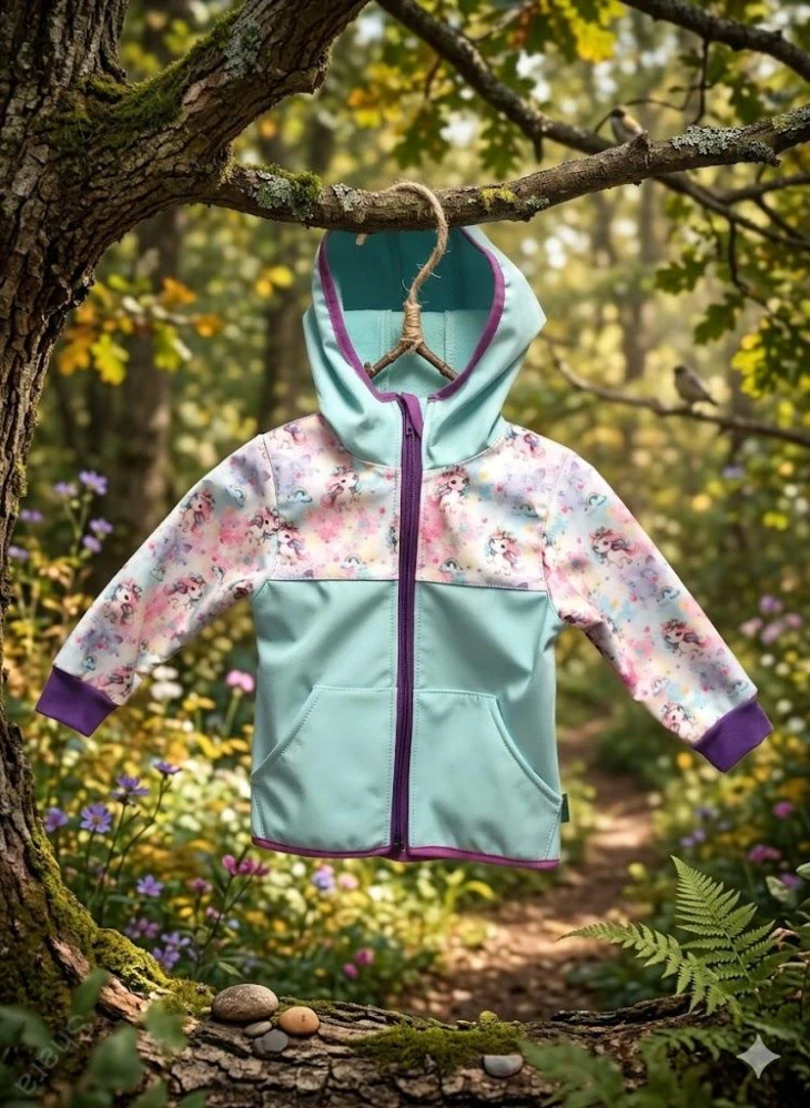 Softshellová bunda - mint/jednorožci limitovaná série SKLADEM vel.98