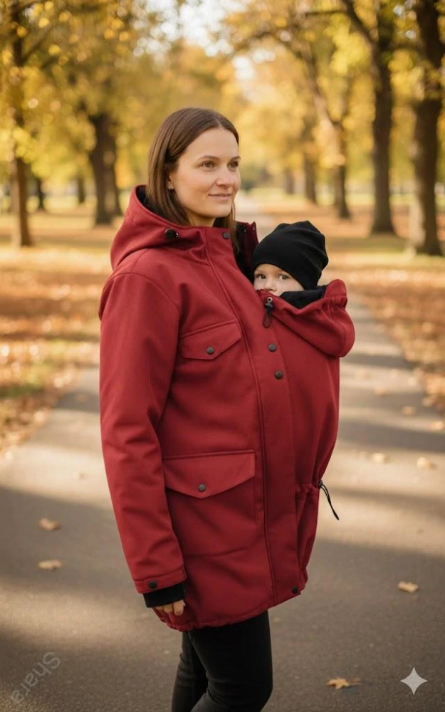 Softshellový kabát přední nošení - bordó