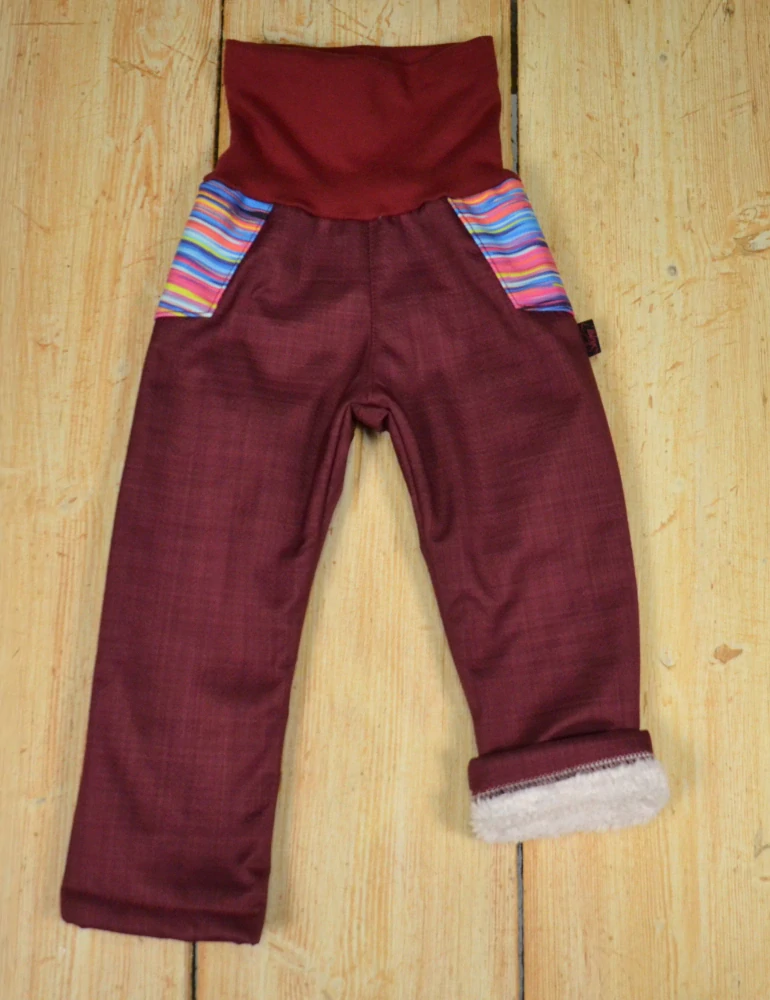 Dětské kalhoty softshell vyšší parametry-BERÁNKEM vínová SKLADEM vel.92