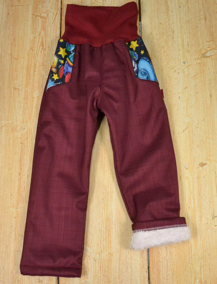 Dětské kalhoty softshell vyšší parametry-BERÁNKEM vínová SKLADEM vel.104