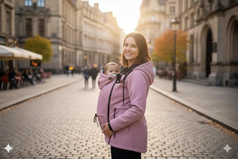 Softshellová nosící parka pro přední nošení s hladítky na vsadce - rybí kost pudrová SKLADEM 2x vel.M