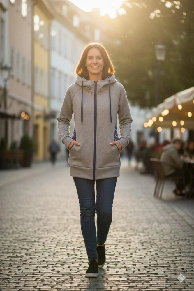 Nosící mikina teplá- šedý melír/puntíky SKLADEM vel.XL