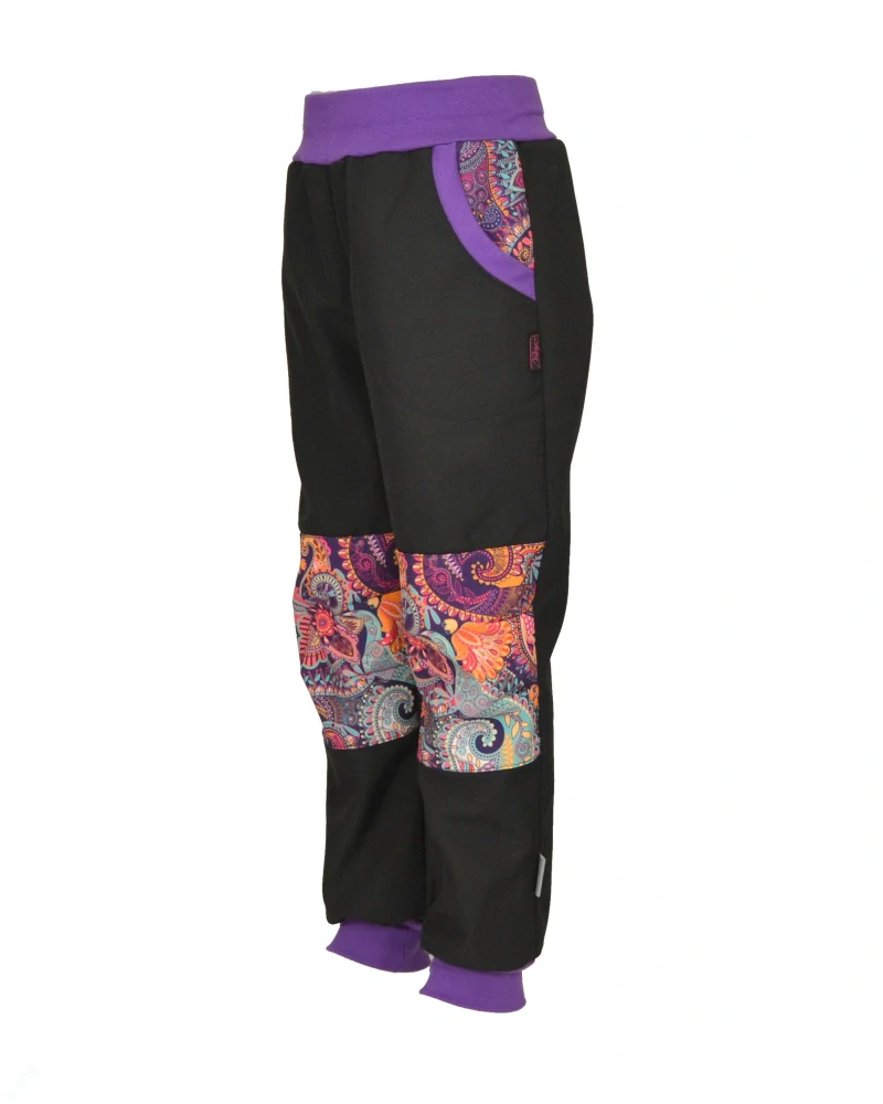 Dětské kalhoty softshellové - černá/ornament SKLADEM vel.110