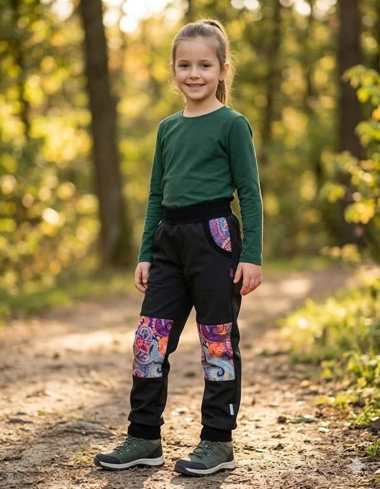 Dětské kalhoty softshellové - černá/ornament