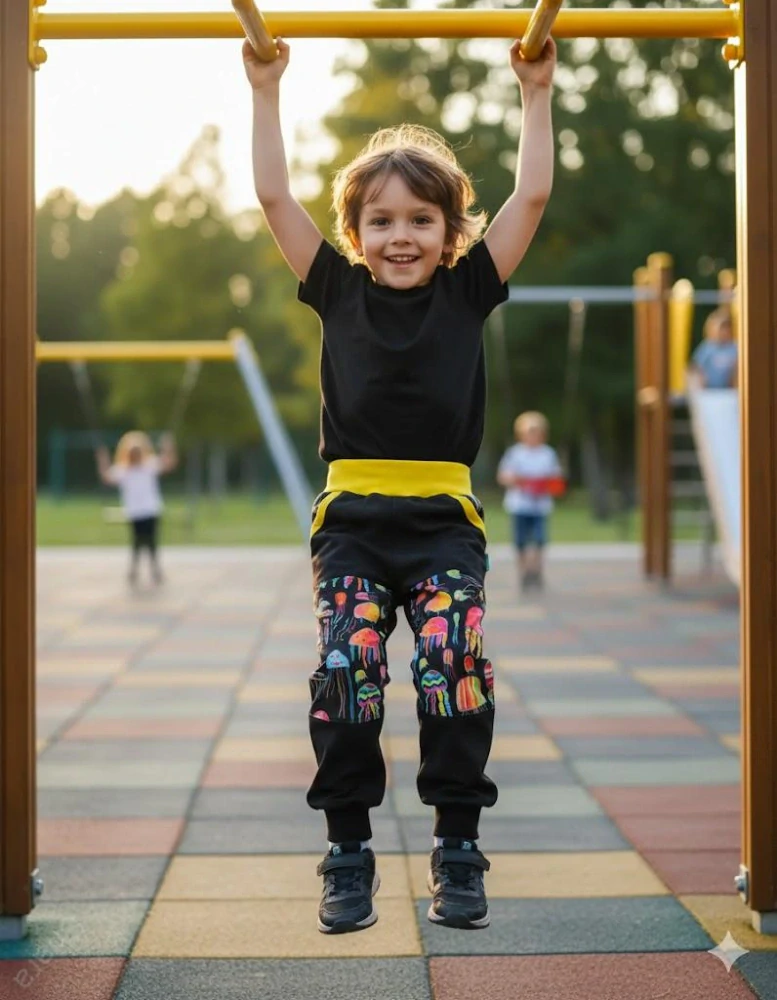 Dětské kalhoty softshellové - černá/medůzky SKLADEM 2x vel. 104