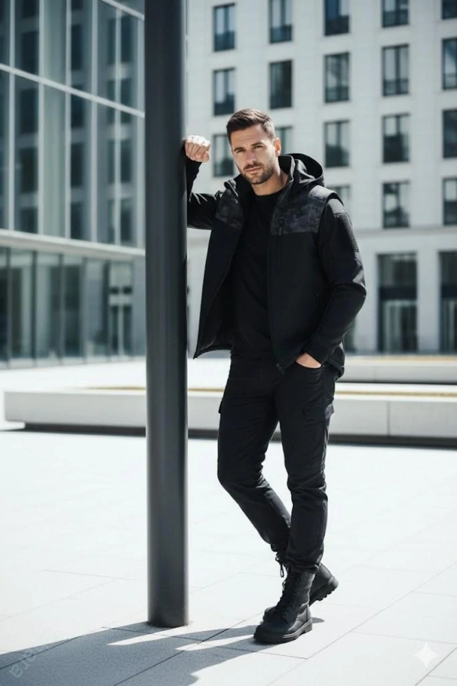 Pánská softshellová vesta - černá/maskáč