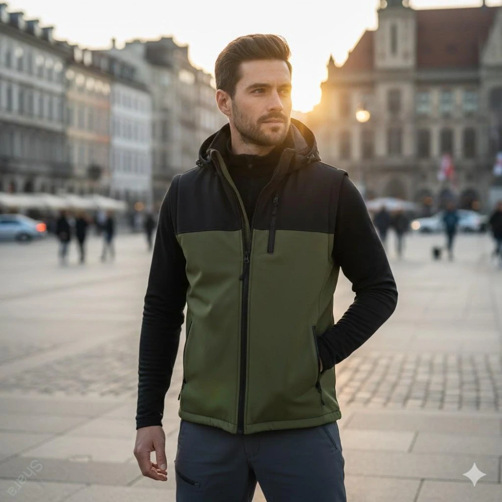 Pánská softshellová vesta - černá/oliva