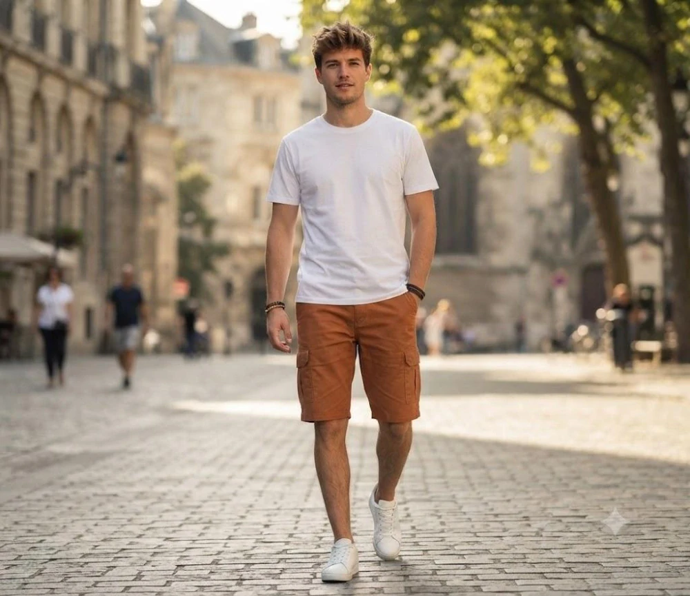 Kraťasy kapsáče len - terakota