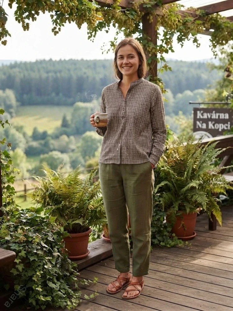 Dámská halena dlouhý rukáv-káro