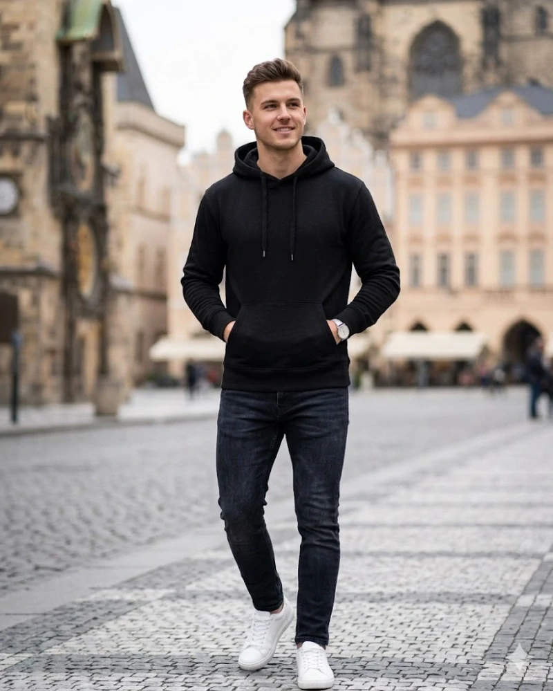 Pánská stylová mikina s kapucí a klokaní kapsou