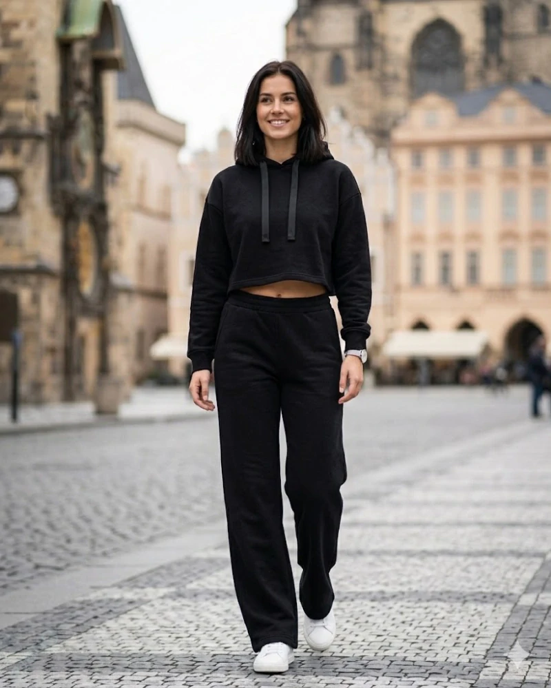 Dámské široké tepláky Wide Leg – Black