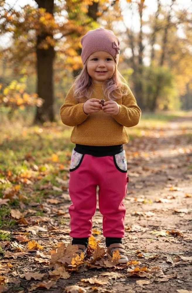 Dětské kalhoty softshellové -malina/jednorožci SKLADEM vel.116