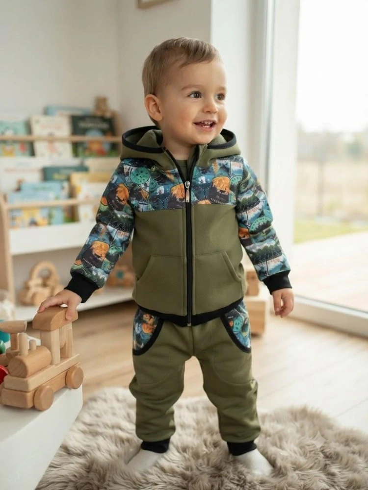 Dětský softshellový set- oliva/horská zvířádka