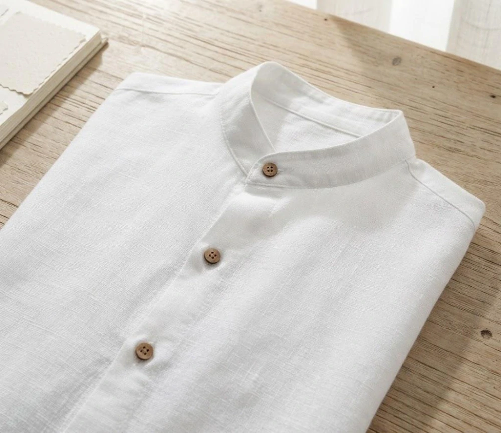 Lněná školní košile dlouhý rukáv-100% len, stone wash
