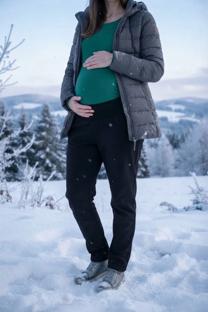 Dámské těhotenské softshellové kalhoty - černé