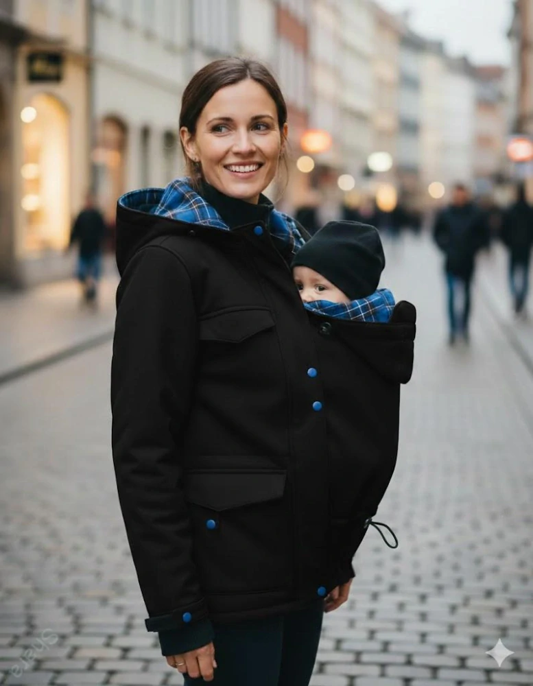 Softshellová bunda pro přední nošení - černá/modrá kostka