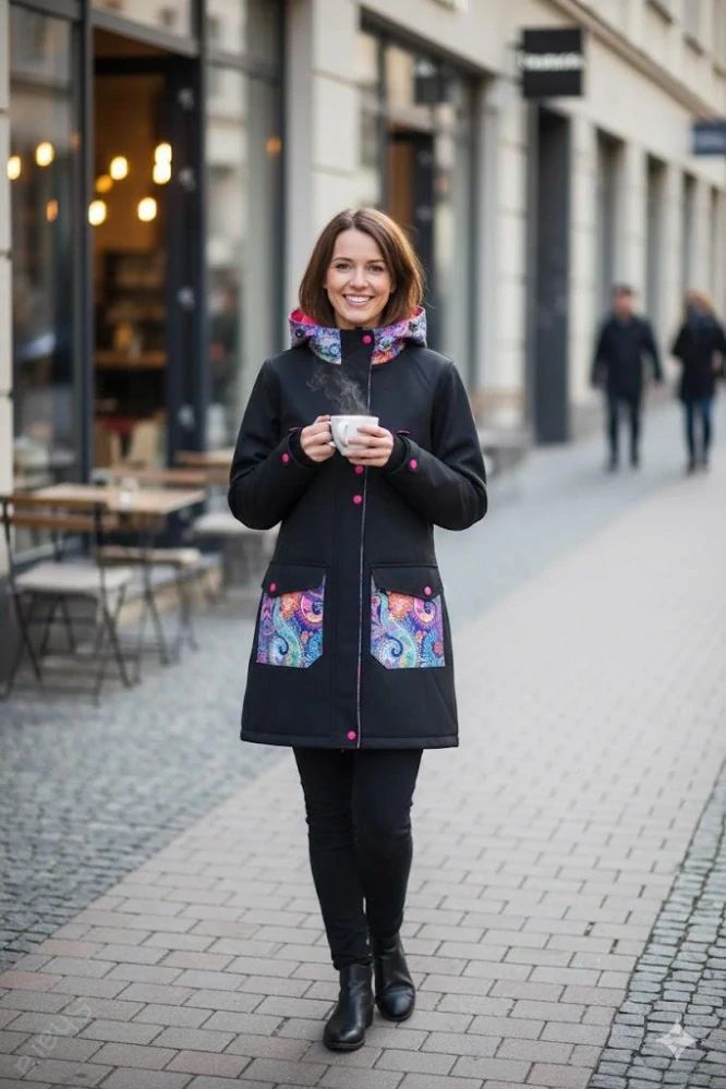 Softshellový kabát - černý/ornamenty