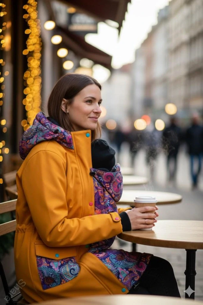 Softshellový kabát přední nošení - med/ornamenty