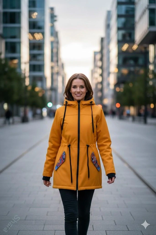 Softshellová parka - med/bláznivé trojúhelníkové patky