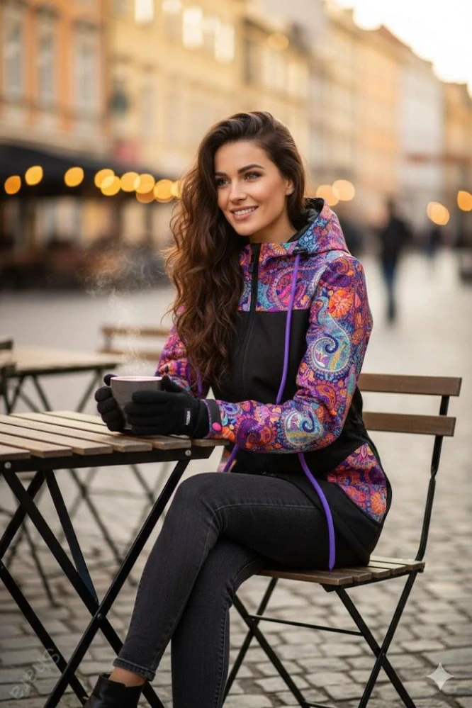 Softshellová parka - černá/onamenty