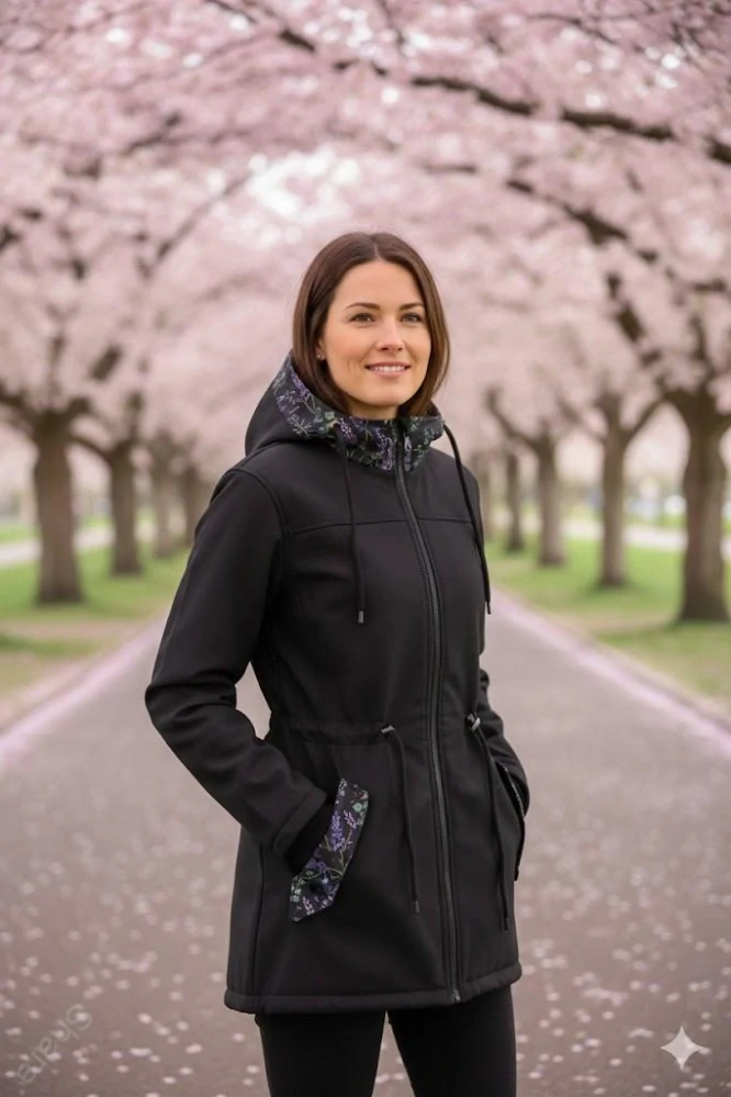Softshellová parka - černá/bylinky