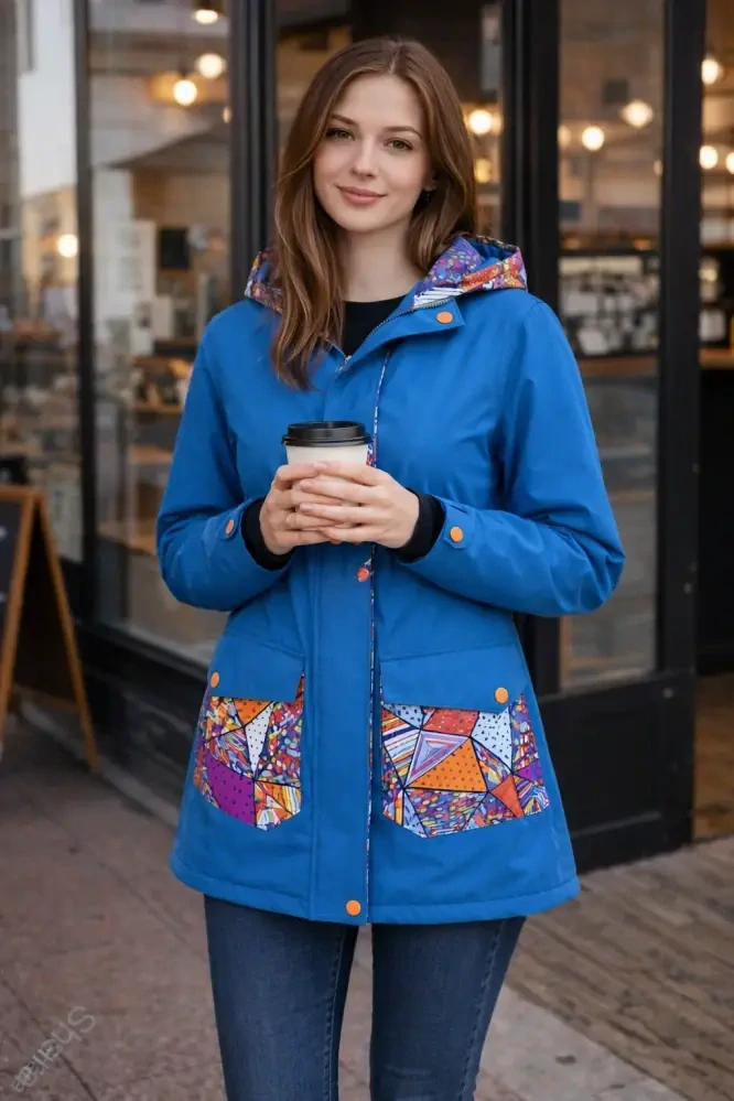 Soft.nosící kabát JARO/PODZIM změna vsadky na petrolej s odepínací kapucí - SKLADEM vel.L