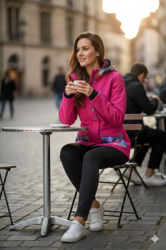 Softshellová bunda pro přední nošení - malina/duhové mandaly