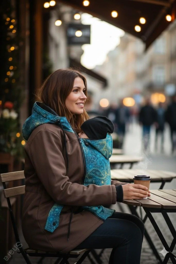 Softshellová nosící parka pro přední nošení-hnědá žíhaná/obloha