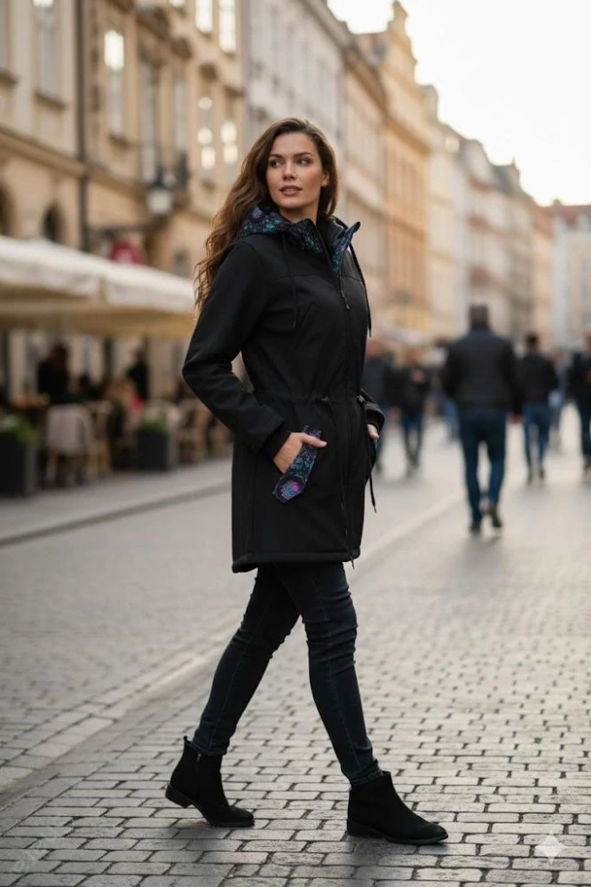 Softshellová parka - černá/lapače snů