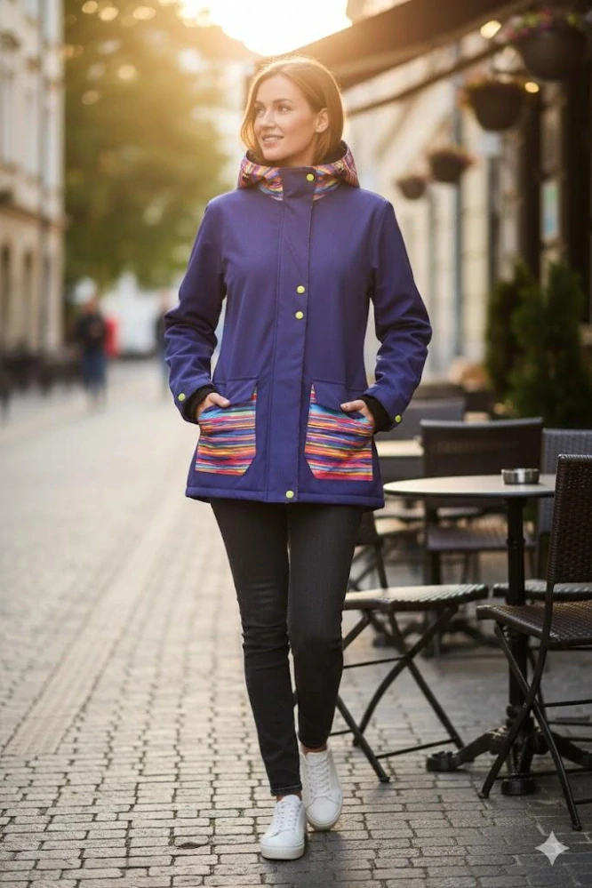 Soft.kabát nosící,ZIMNÍ - fialová/vlnky-SKLADEM- XXS