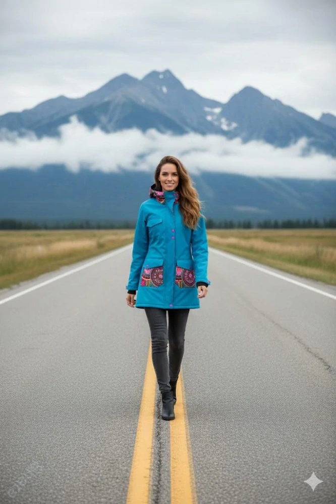 Soft.nosící kabá JARO/PODZIM-petolej/kaleidoskop-SKLADEM-L