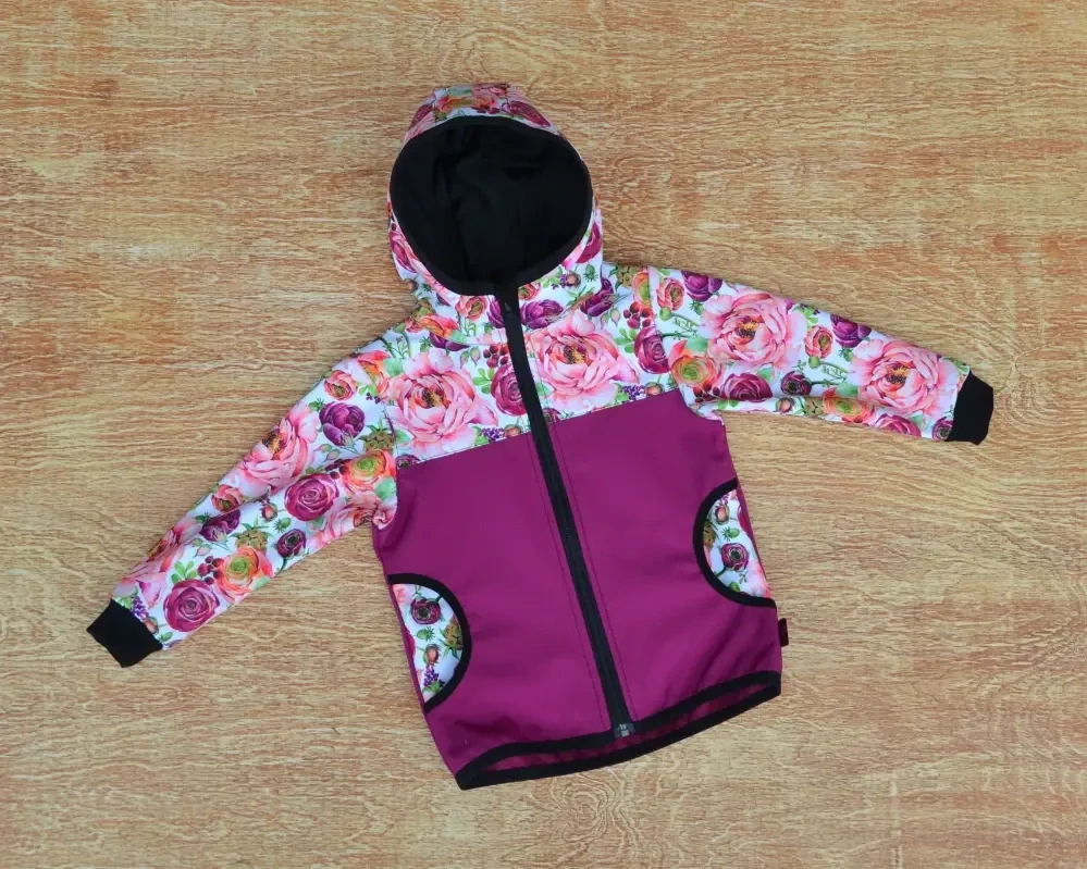 Softshellová bunda - fuchsie/pivoňky