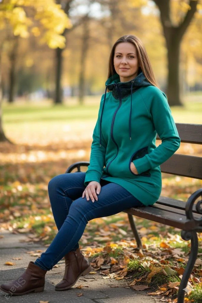 Nosící mikina - petrolej/tmavé mandaly/tm.modrá